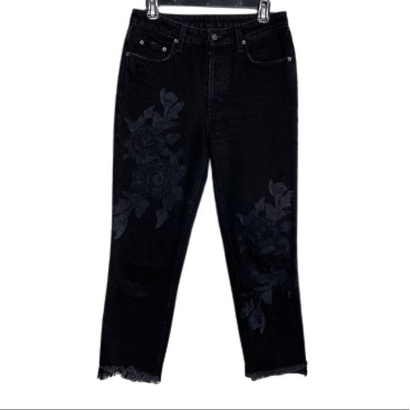 Carmar Black‎ Floral Distressed Mom Jeans 27 - Picture 1 of 5